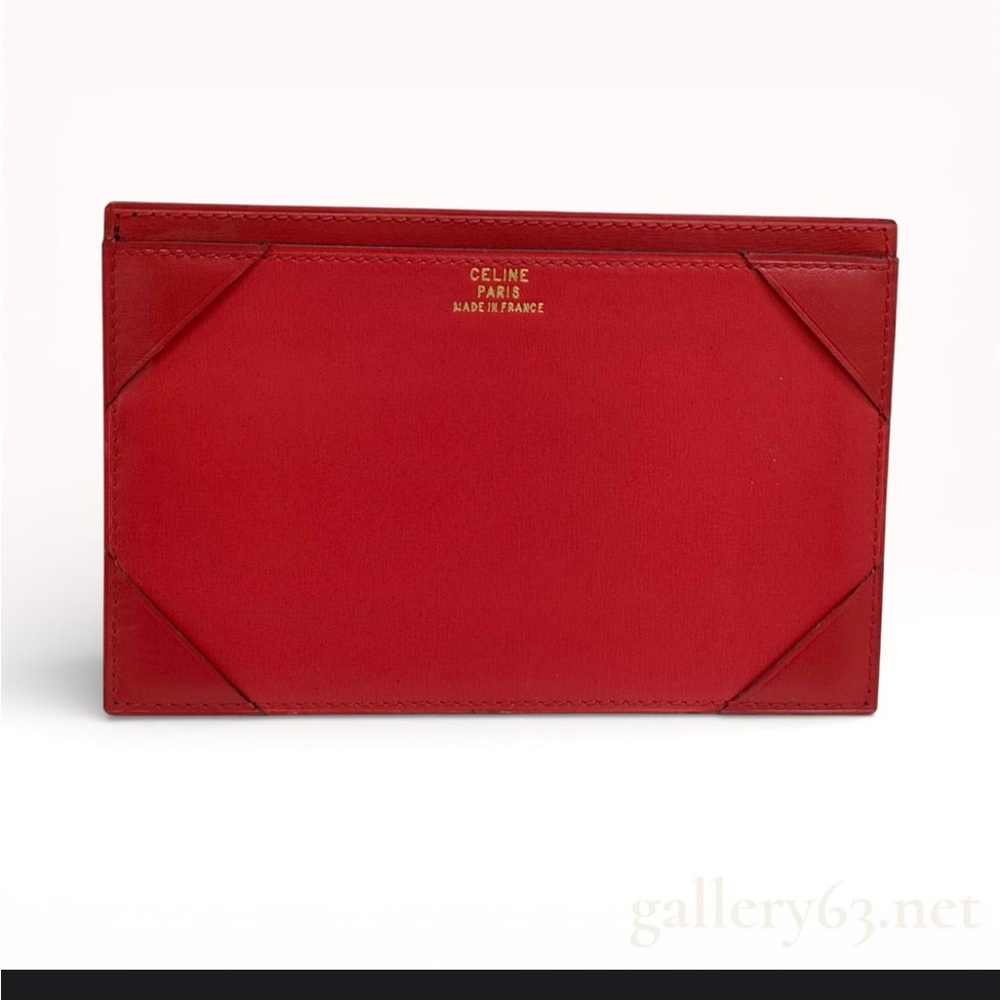 Celine Red Leather Slim Card Case with Gold Logo